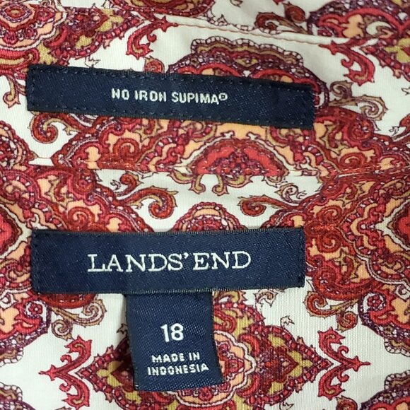 Lands End Womens No Iron Geometric Button Up Shirt Size 18 Pink Office Career - Picture 4 of 10